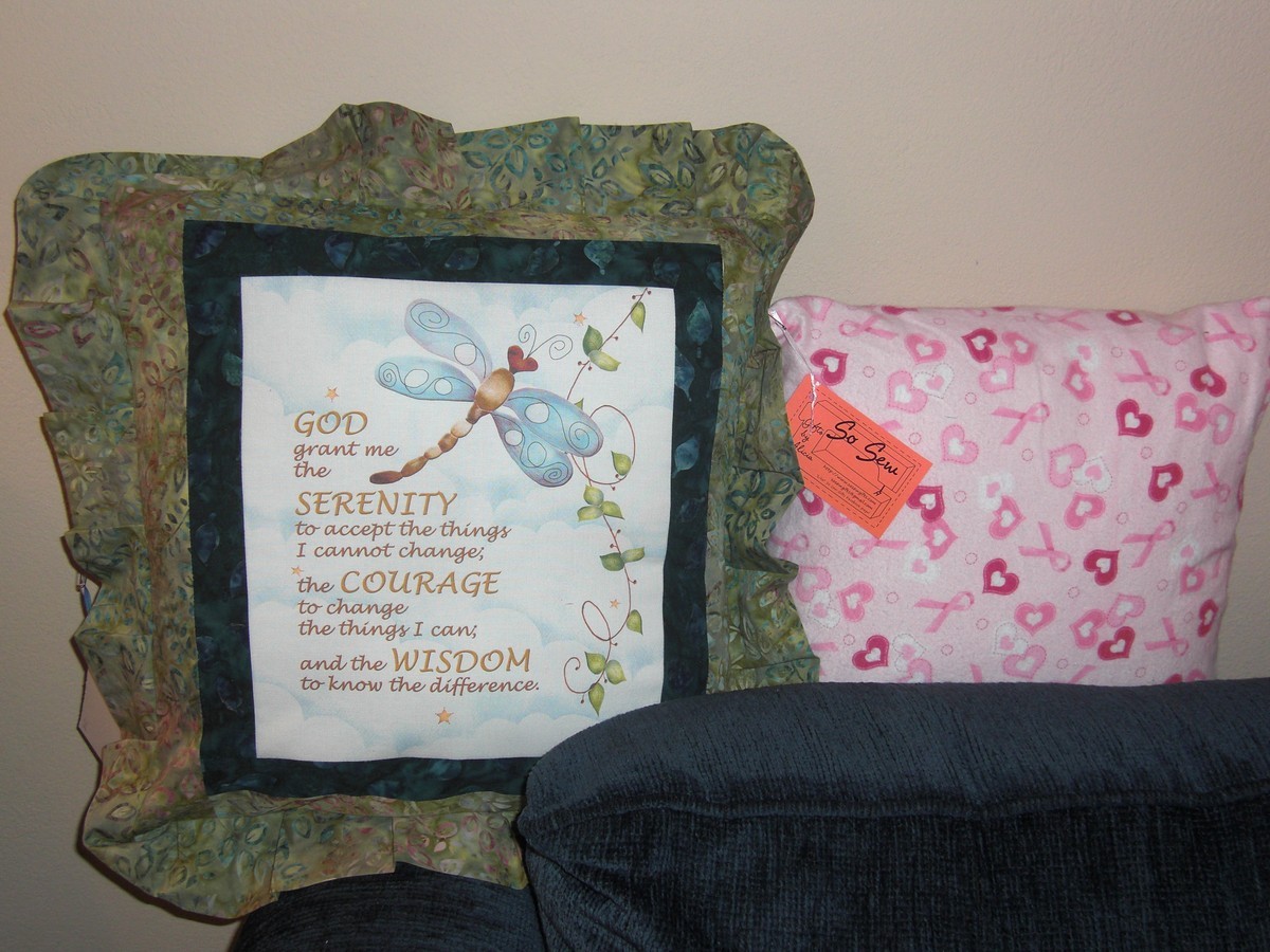 serenity prayer and breast cancer pillows