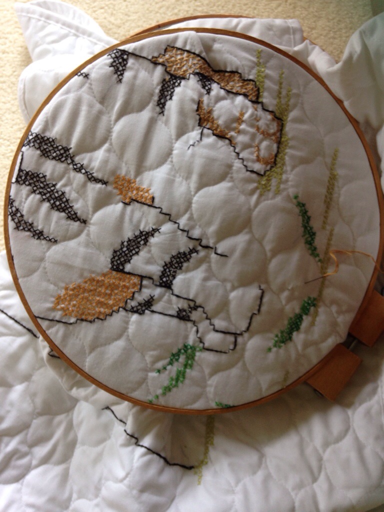 Aunt Jean cross stitching